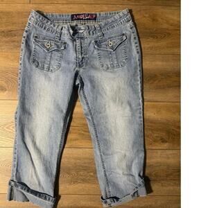 Vintage Angels Jeans Y2K Low Rise Denim Capri Flap Pocket Cargo Cropped Size 13